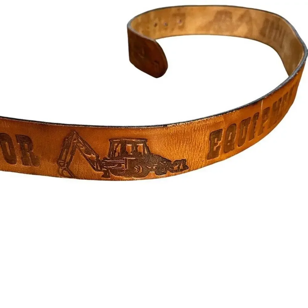 Mens Leather Tooled Belt Strap & Buckle Bill Equipment Operator Western 34-40